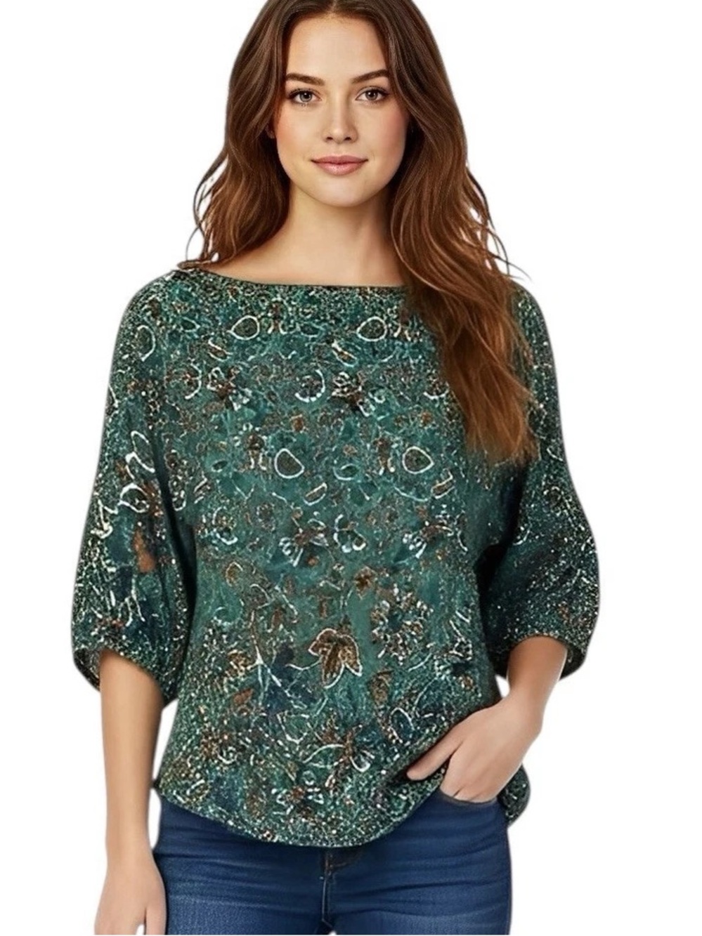 Loft Floral Paisley Crinkle Textured Half Puff Sleeve Blouse Top Size MP